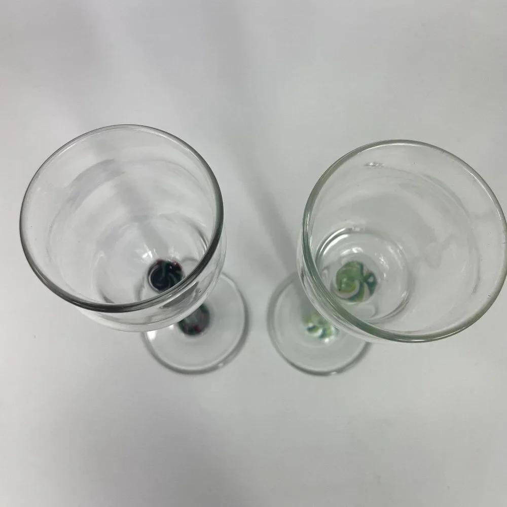Art Glass Liquor Glass Swirl Stem Glasses Signed set of 2